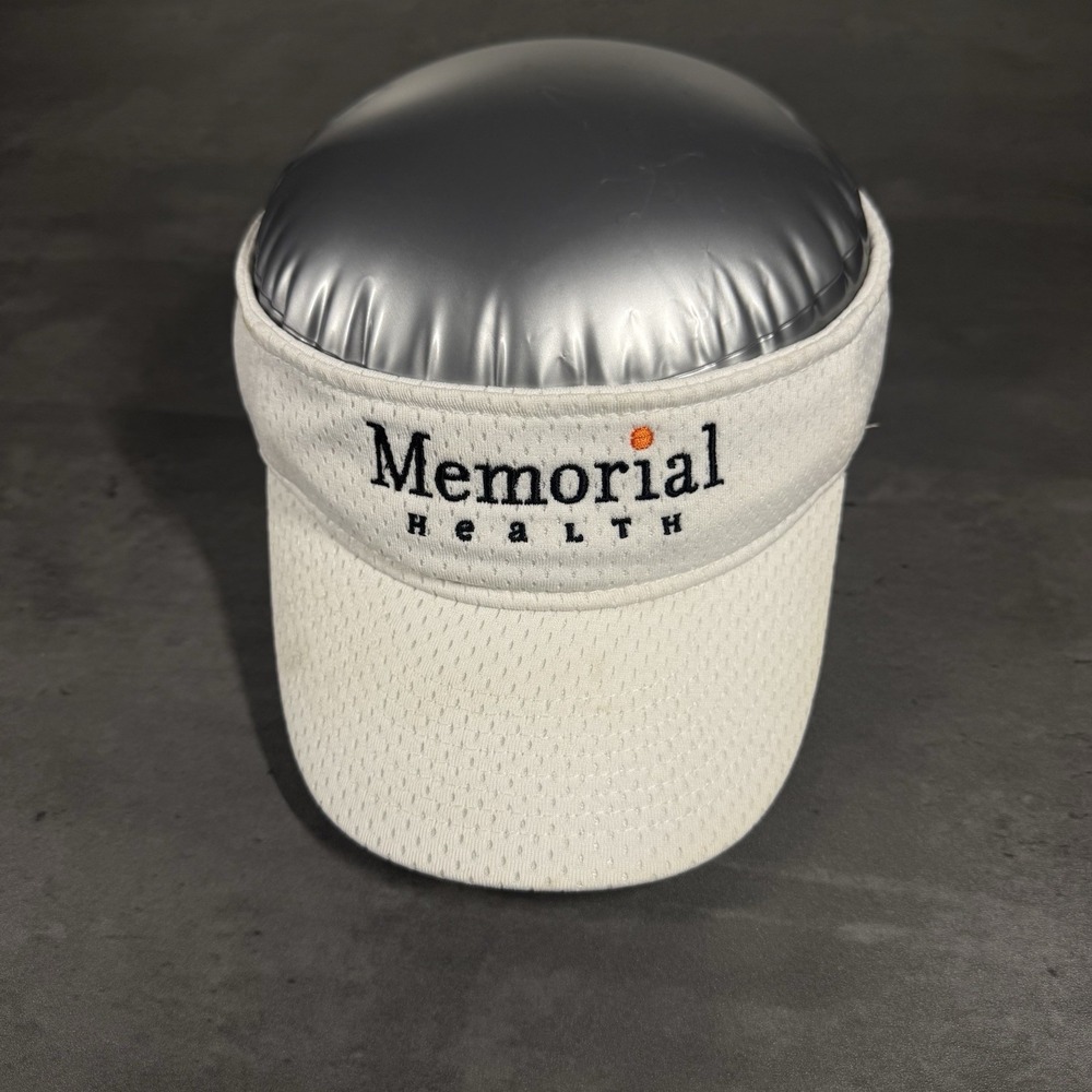 Memorial Health Hospital Visor‎ Hat White Mesh Vintage Black Orange Tennis Golf